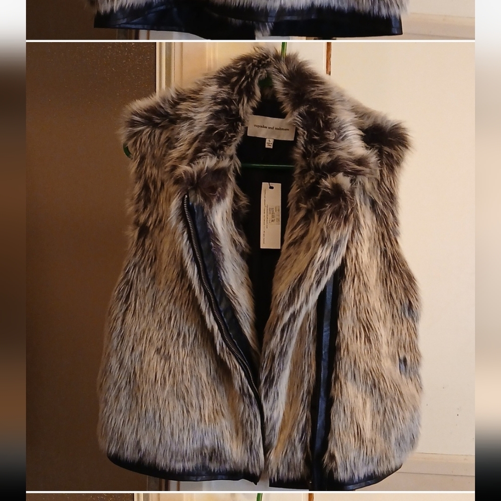 NWT,‎ Cupcakes & Cashmere Faux Fur Teddy Jacket - Black and Gray. Sz.L